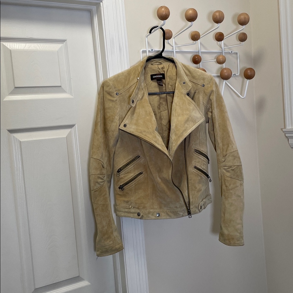 Danier Beige Leather Motorcycle Y2K Jacket Tan - 2XS